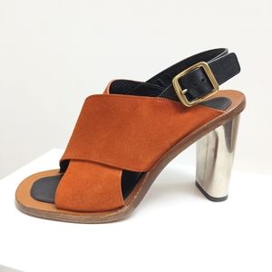 Celine Slingback Suede Crossover Sandals - Orange